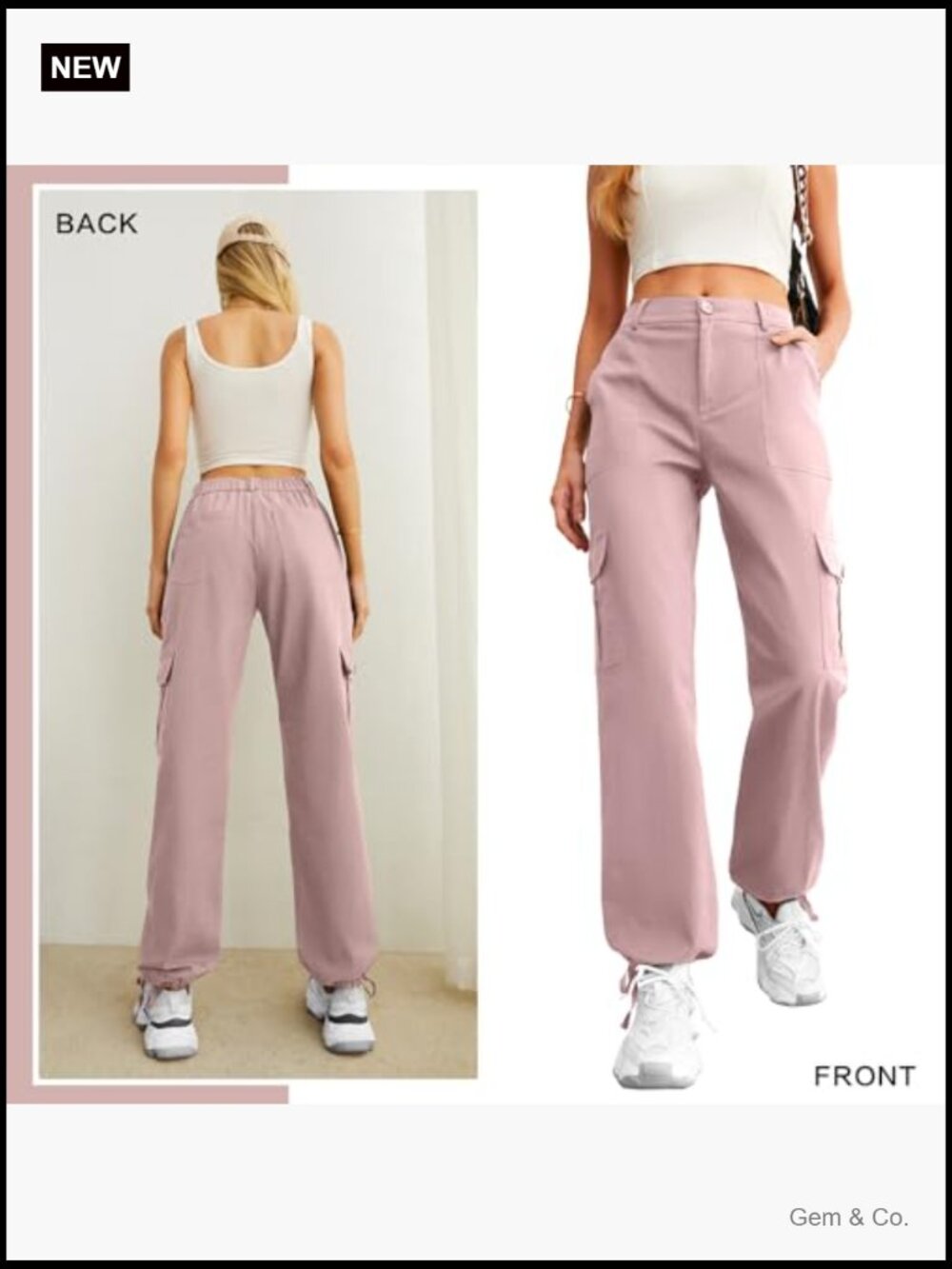 High Waisted Cargo Pants Baggy Stretchy 6 Pockets Drawstring Ankle Cuffs Y2K - Picture 4 of 7